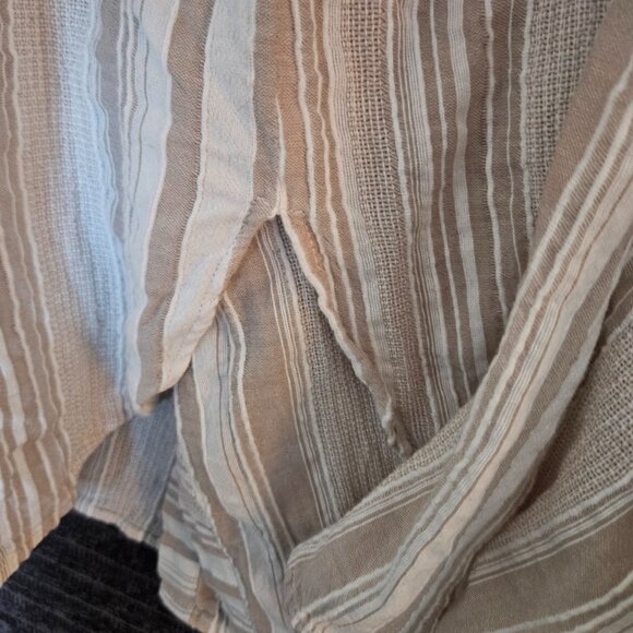 Susan Graver 100% Cotton Tunic Shirt Size 1X White Striped Beige White - Picture 9 of 12